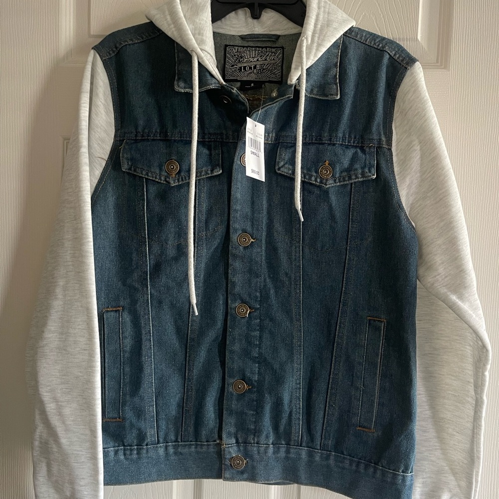 Brooklyn Cloth Denim Hooded Jacket with Gray Sleeves Small